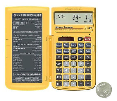 Calculated Industries Material Estimator Calculator 4019 with Spare CR2016 Battery