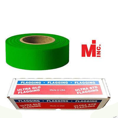 Solid Green Taffeta Survey Flagging 1 3/16" x 300 Foot - 12 Rolls