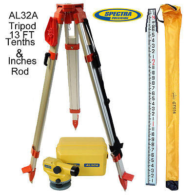 Spectra Precision AL32A 32x Automatic Level Kit w/ Tripod & 13 FT Combo Rod