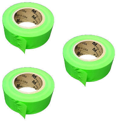 Fluorescent Lime Taffeta Survey Flagging 1 3/16" by 150 Feet - Three Rolls