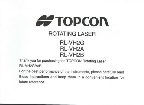 New Topcon Rotating Level RL-VH2G/A/B Instruction Manual