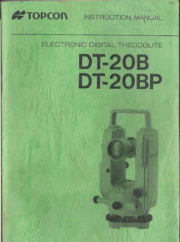 Topcon Electronic Digital Theodolite DT-20B/20BP Instruction Manual