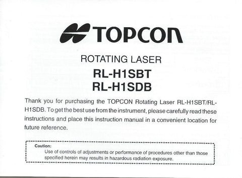 Topcon Rotating Laser RL-H1SBT/H1SDB Instruction Manual