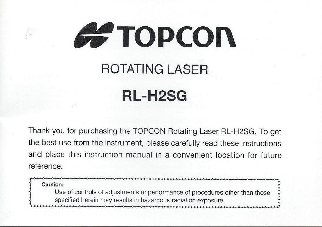 Topcon Rotating Laser RL-H2SG Instruction Manual