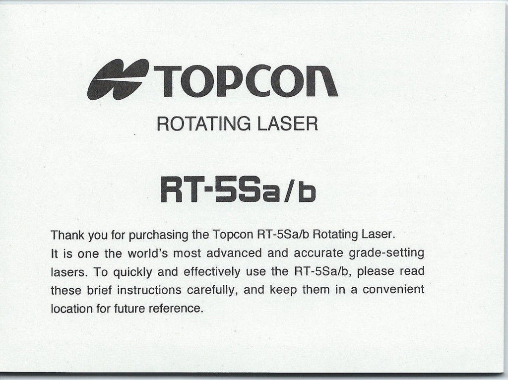 Topcon Rotating Laser RT-5Sa/b Instruction Manual