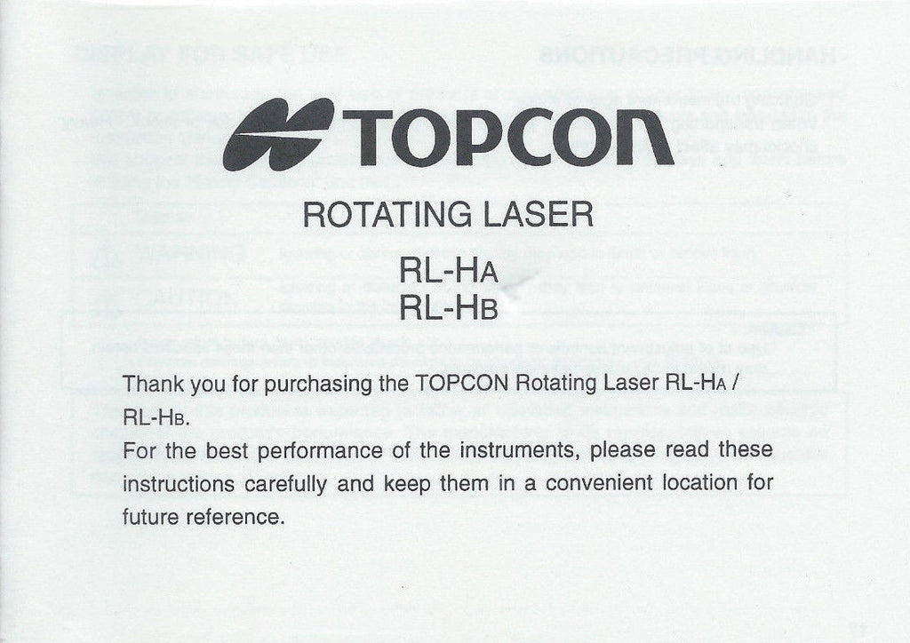 New Topcon Rotating Level RL-HA, RL-HB Instruction Manual