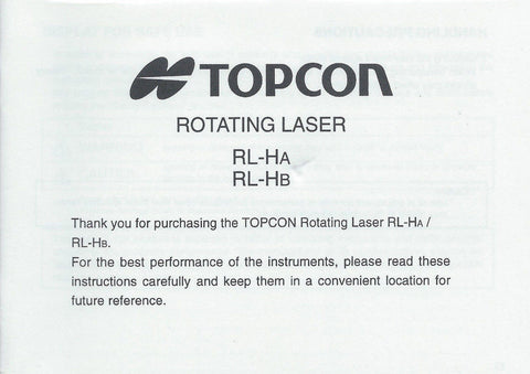 New Topcon Rotating Level RL-HA, RL-HB Instruction Manual
