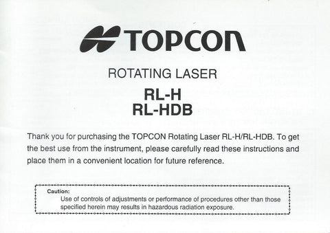 New Topcon Rotating Level RL-H, RL-HDB Instruction Manual
