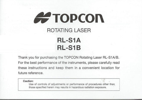 Topcon Rotating Laser RL-S1A/S1B Instruction Manual